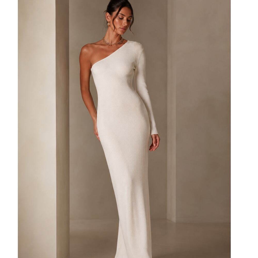 Marciano Meline One Shoulder Knit Maxi Dress - Pale Pearl - Size XS - NWT - Picture 2 of 7